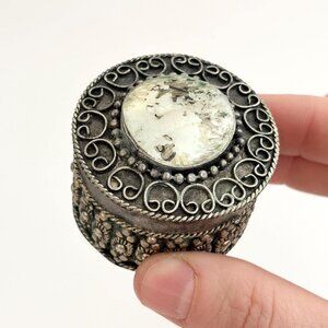 Silver T Scroll Filigree Blue Velvet Lined PIll l Trinket | jewelry | Ring Box